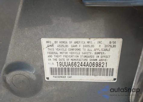 2004 Acura Tl z USA, uszkodzony, nr VIN 19UUA66244A069821